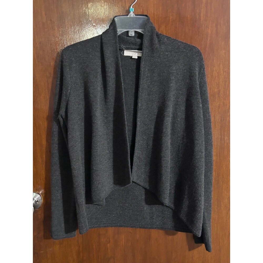 LOFT Women's sz M Merino Wool Blend Grey Open Front Cardigan